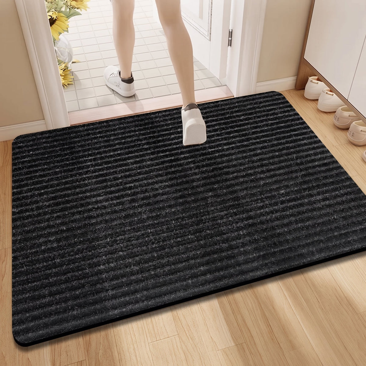 Ribbed Absorbent Doormat for Indoor and Outdoor Entrances - Door Mats - Black - Oak Soho
