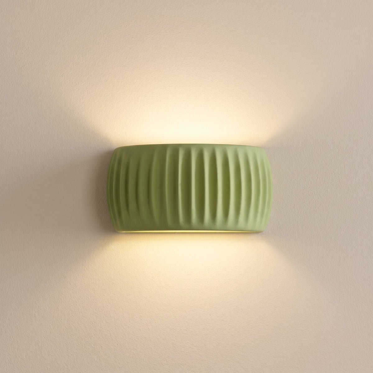Ribbed Ceramic Wall Light with Up and Down Glow - Wall Light Fixtures - Green - Oak Soho