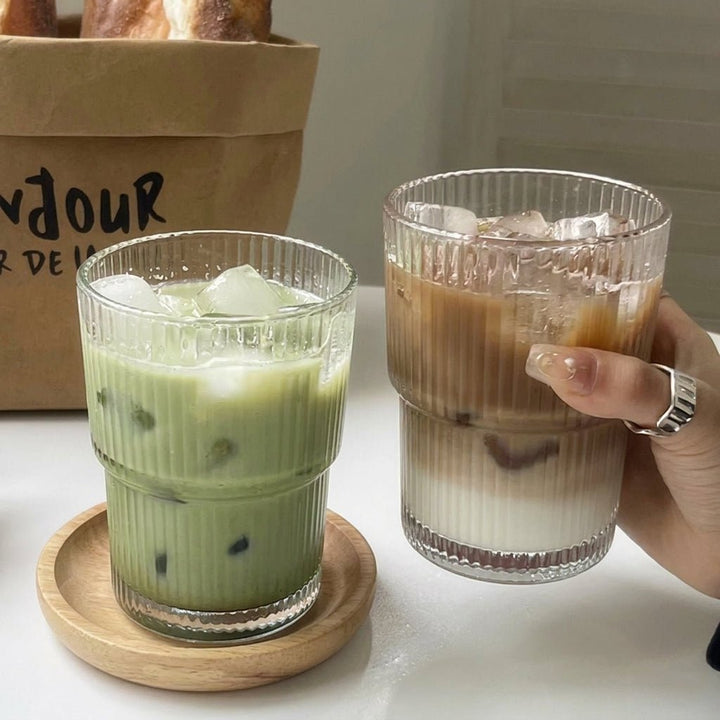 Ribbed Drinking Glass with Straw - Drinking Glass - Oaksoho