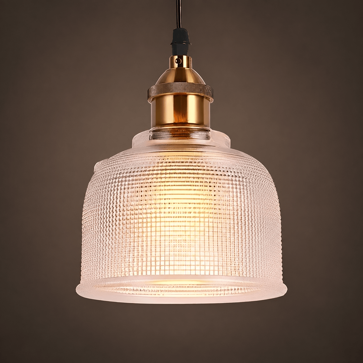 Ribbed Glass Dome Pendant Light with Brass Fitting - Pendant Light Fixtures - White - Oaksoho