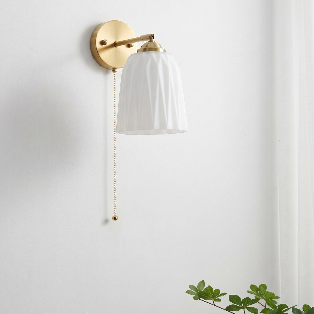 Ribbed Glass Wall Light with Pull Cord - Wall Light Fixtures - Bell Shade - Oaksoho