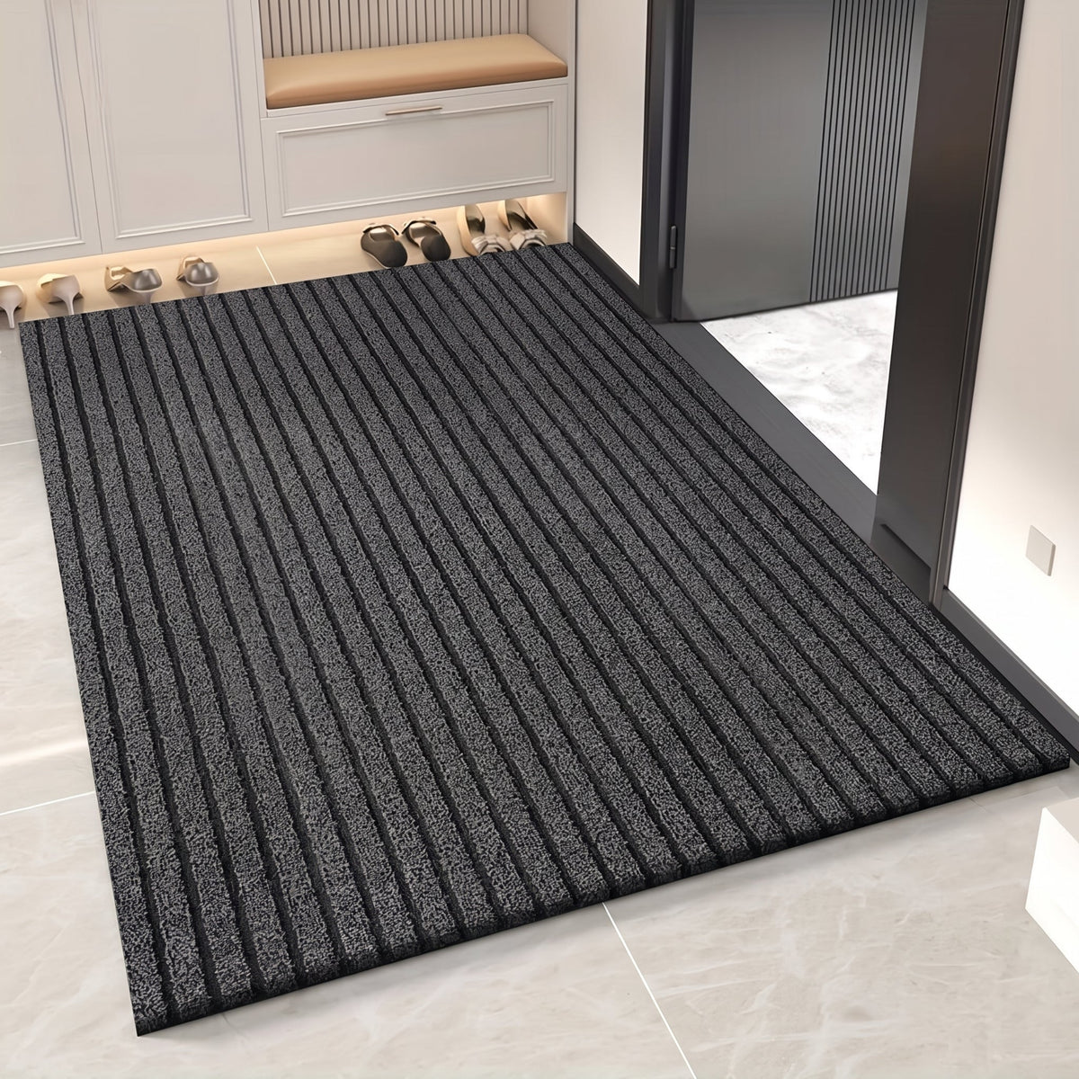 Ribbed Striped Entrance Doormat for Outdoor and Indoor Use - Door Mats - Black - Oak Soho