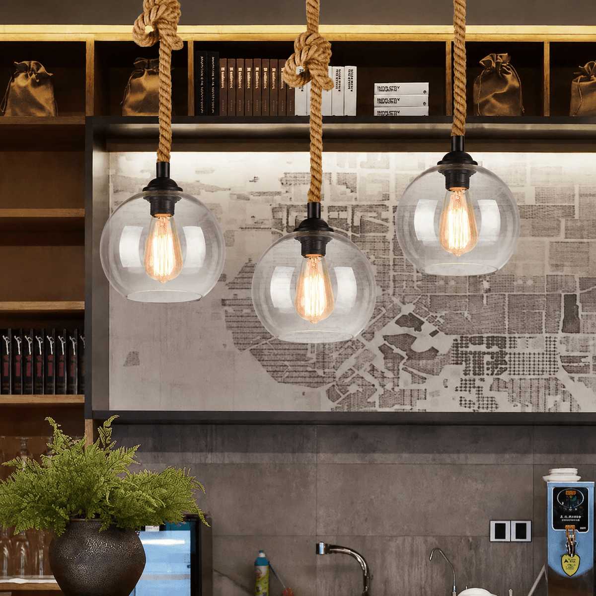 Rope Hung Glass Globe Pendant Light - Pendant Light Fixtures - Clear - Oaksoho