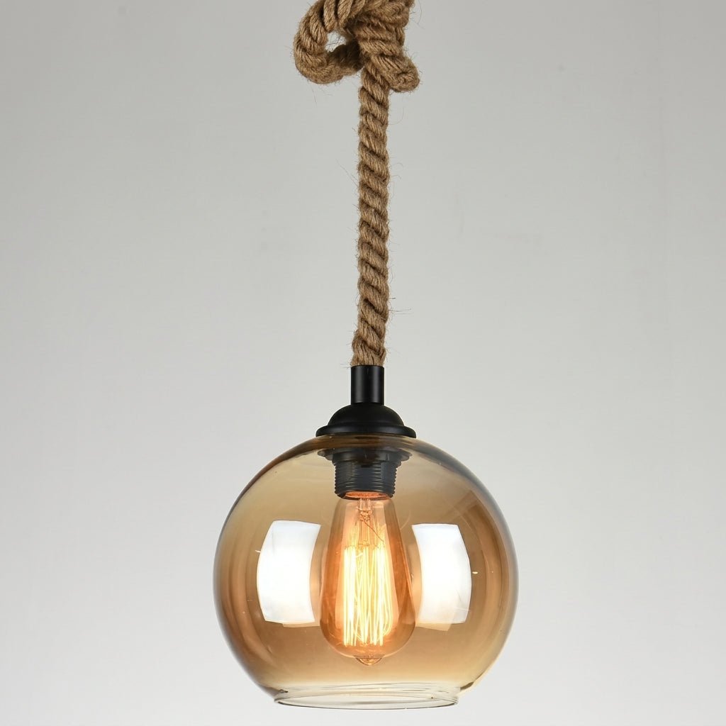 Rope Hung Glass Globe Pendant Light - Pendant Light Fixtures - Yellow - Oaksoho
