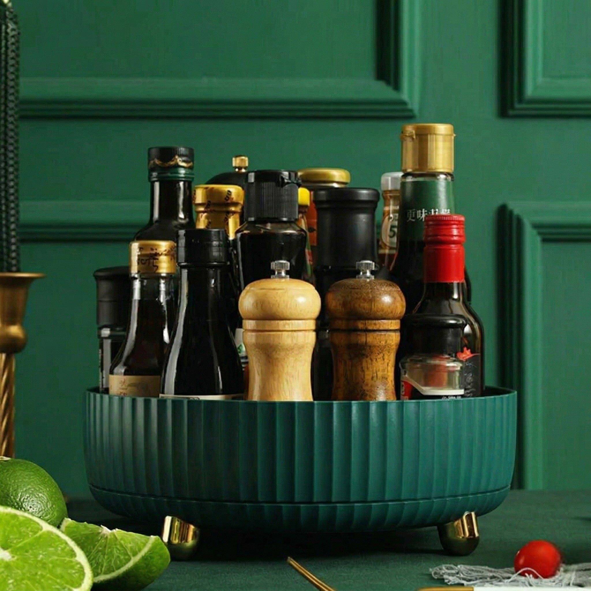 Rotating Organiser Tray with Ribbed Design - Storage & Organizers - Green - Oaksoho