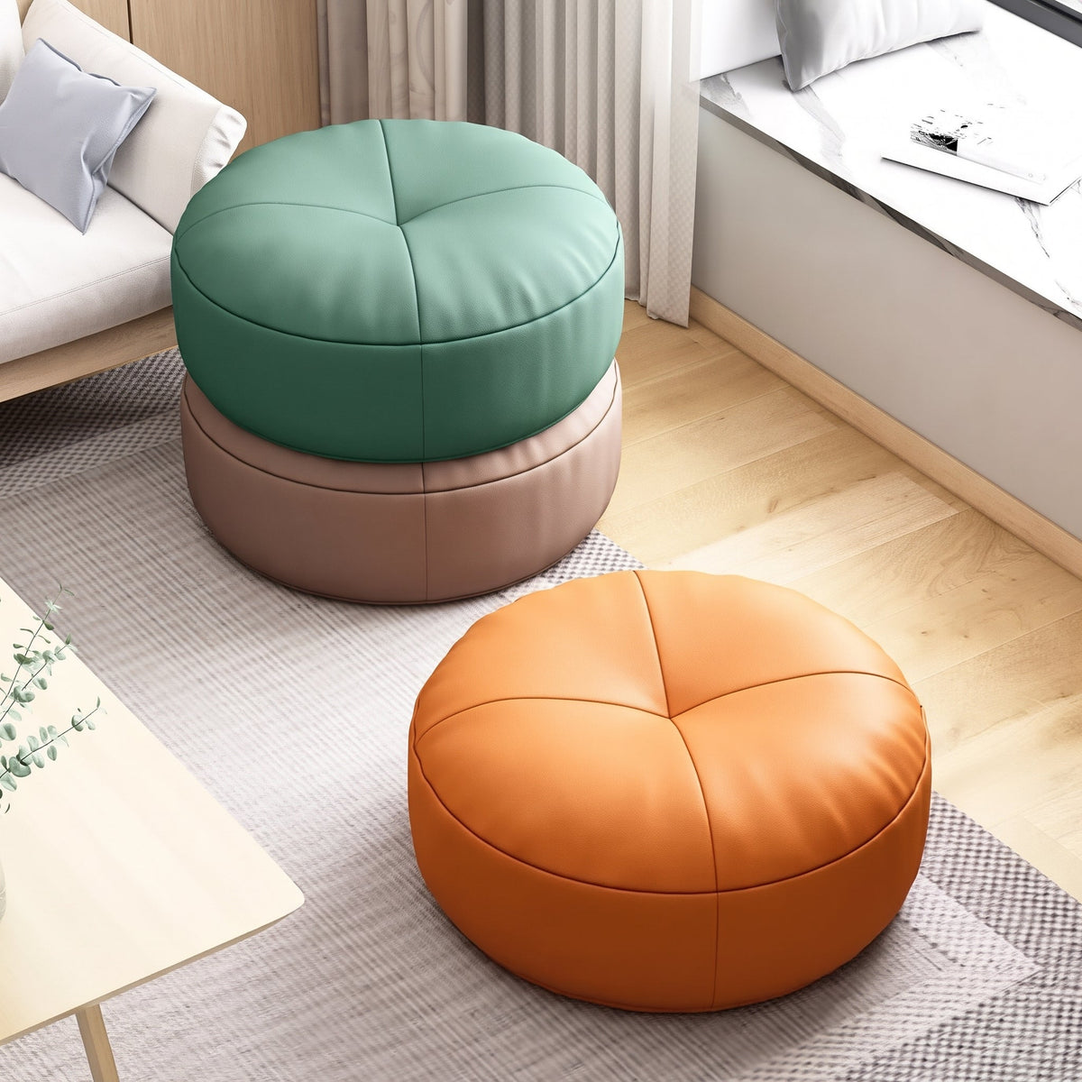 Round Floor Cushion with Segmented Panel Design - Ottomans - Green - Oak Soho