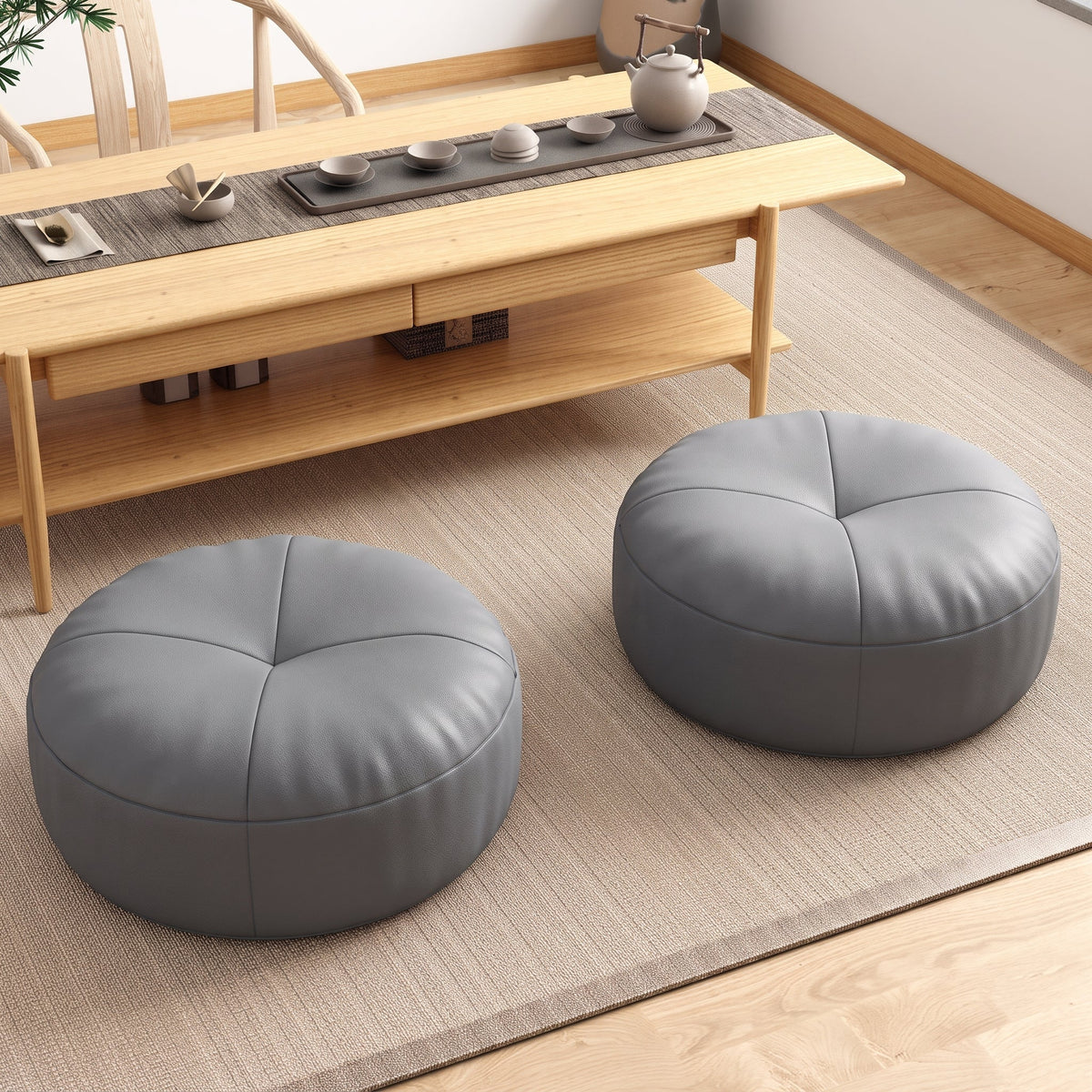 Round Floor Cushion with Segmented Panel Design - Ottomans - Dark Grey - Oak Soho