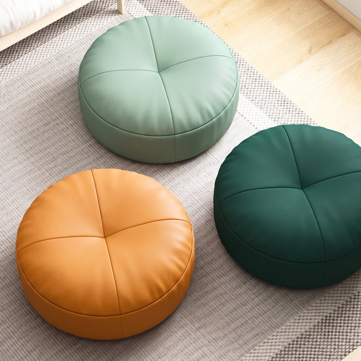 Round Floor Cushion with Segmented Panel Design - Ottomans - Green - Oak Soho