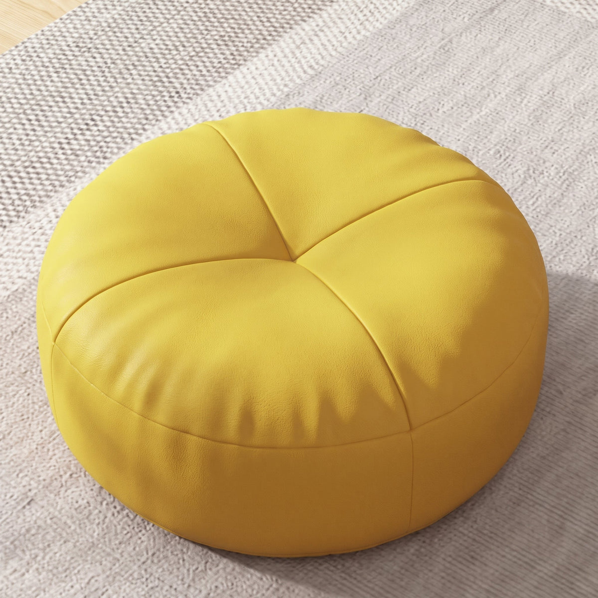 Round Floor Cushion with Segmented Panel Design - Ottomans - Yellow - Oak Soho