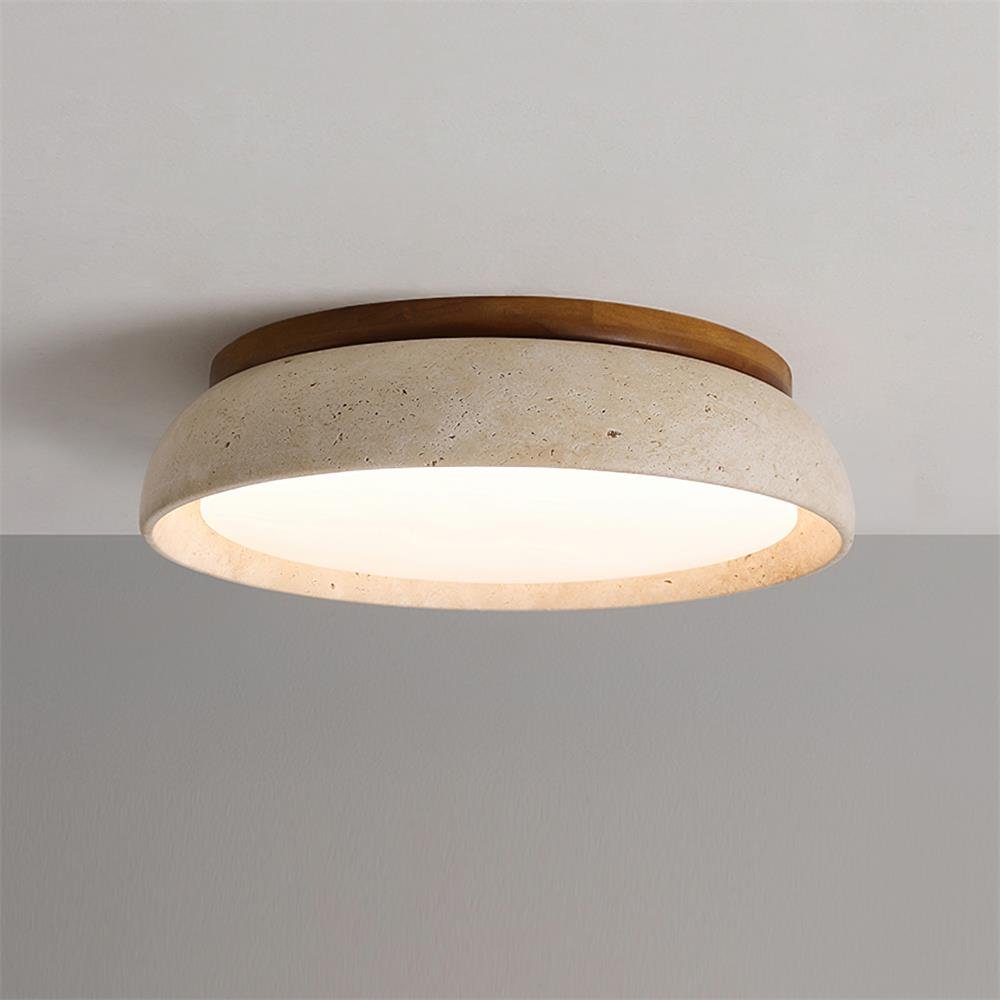 Round Flush Mount Ceiling Light with Wood Trim Accent - Ceiling Light Fixtures - Oak Soho