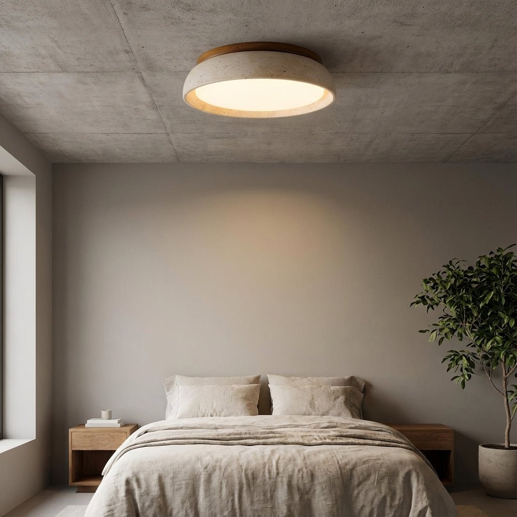 Round Flush Mount Ceiling Light with Wood Trim Accent - Ceiling Light Fixtures - Oak Soho