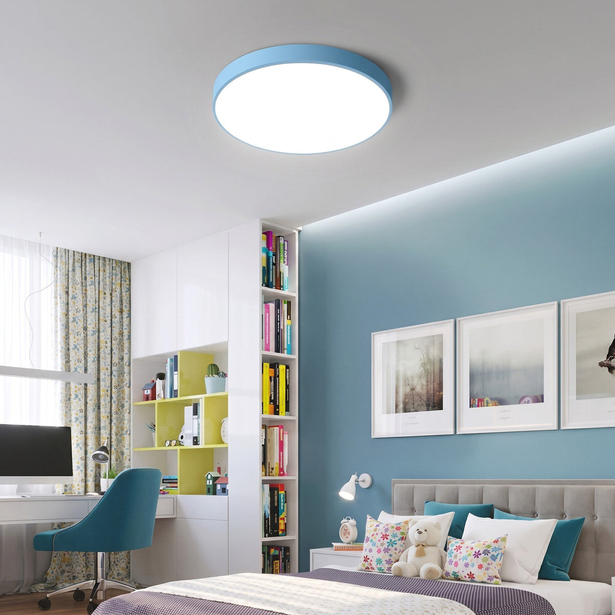 Round LED Flush Mount Ceiling Light for Bedroom and Hallway - Ceiling Light Fixtures - Blue - Oaksoho
