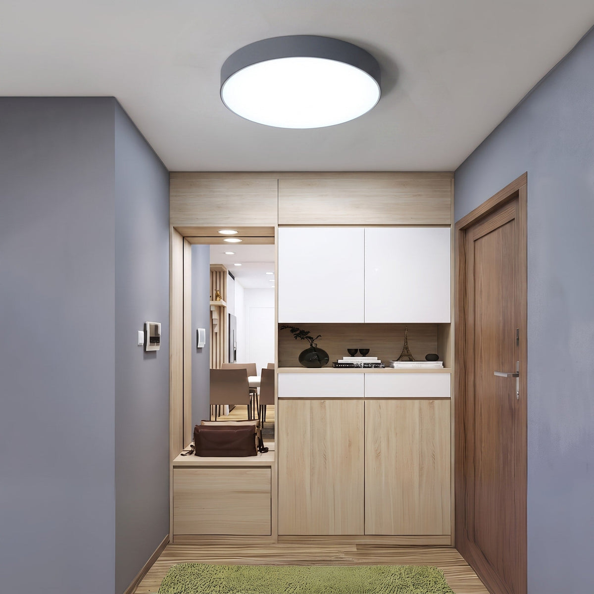 Round LED Flush Mount Ceiling Light for Bedroom and Hallway - Ceiling Light Fixtures - Grey - Oaksoho