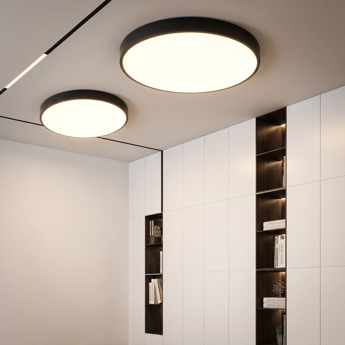 Round LED Flush Mount Ceiling Light for Bedroom and Hallway - Ceiling Light Fixtures - Black - Oaksoho