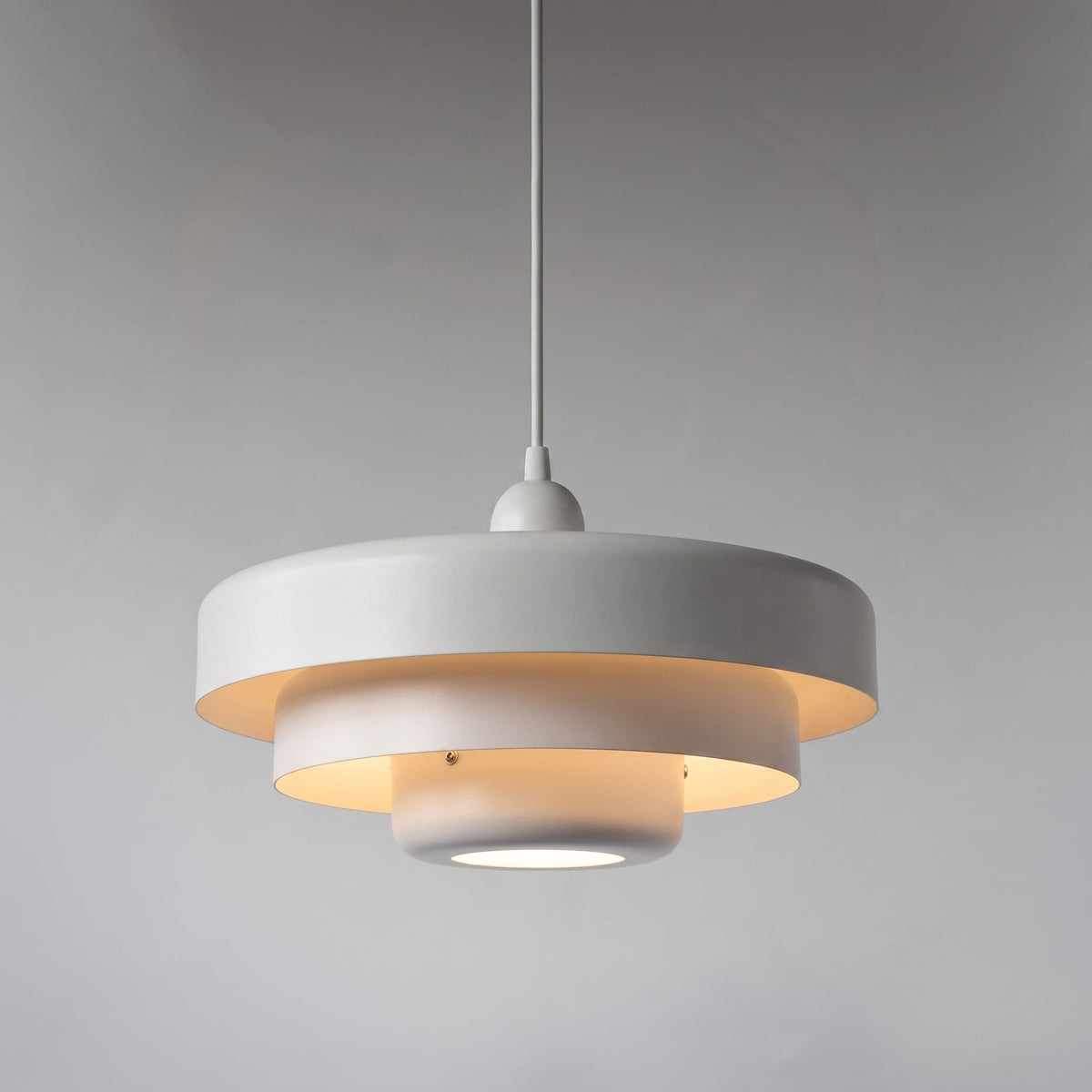 Round Metal Pendant Light Retro Layered Ceiling Lamp - Pendant Light Fixtures - White - Oaksoho