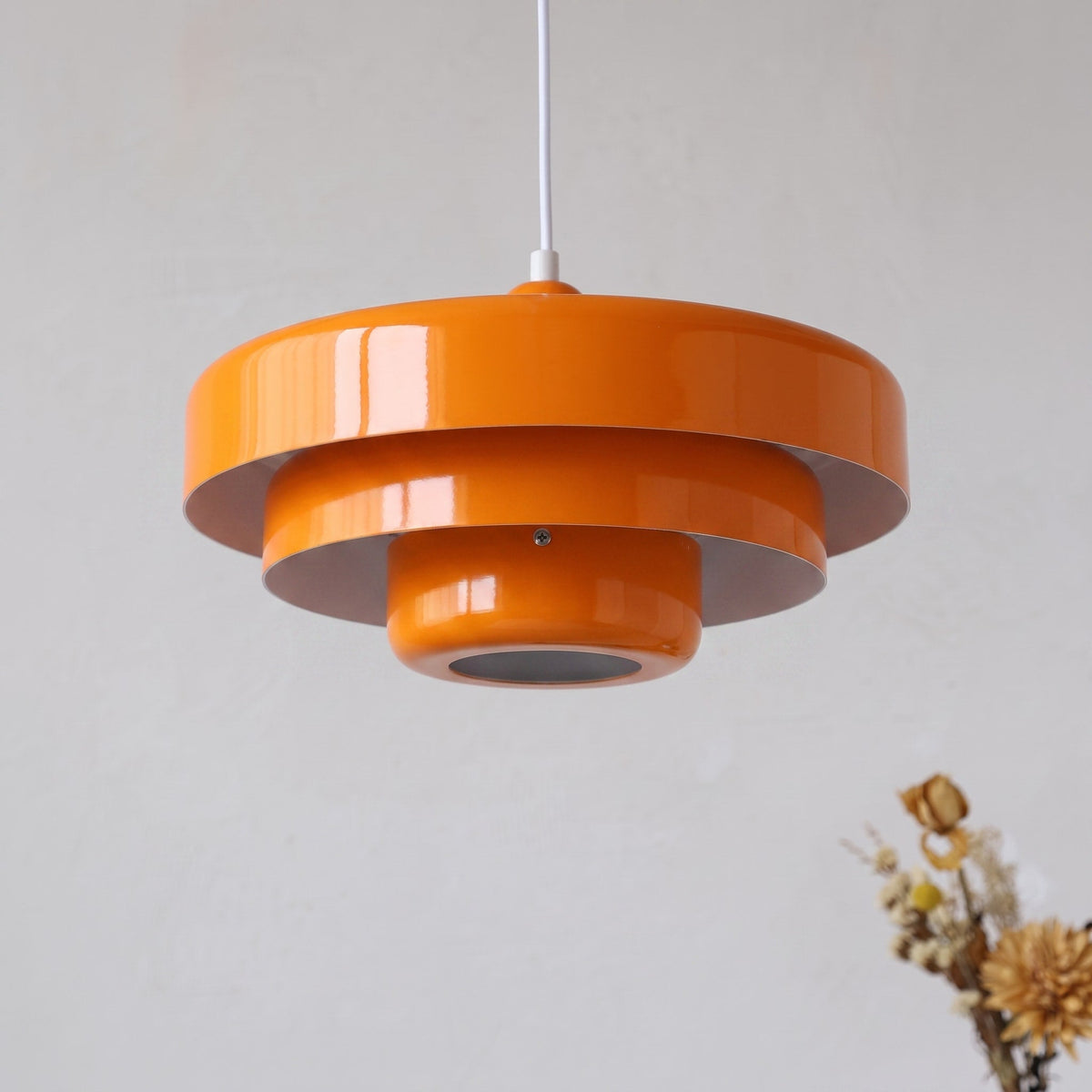 Round Metal Pendant Light Retro Layered Ceiling Lamp - Pendant Light Fixtures - Orange - Oaksoho
