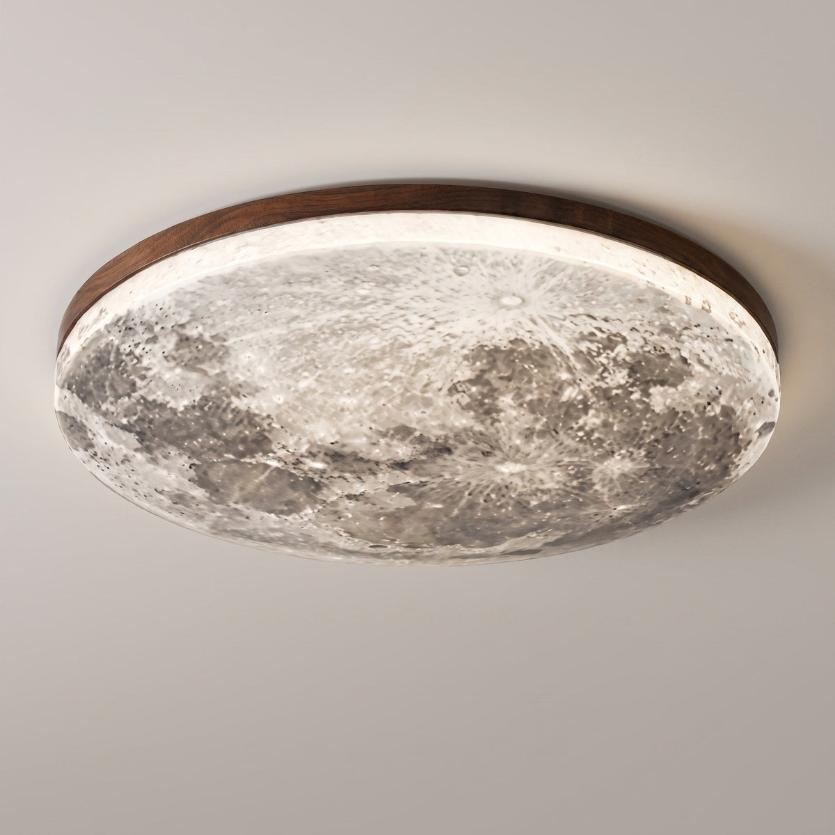 Round Moon Design LED Flush Mount Ceiling Light - Ceiling Light Fixtures - Walnut - Oaksoho