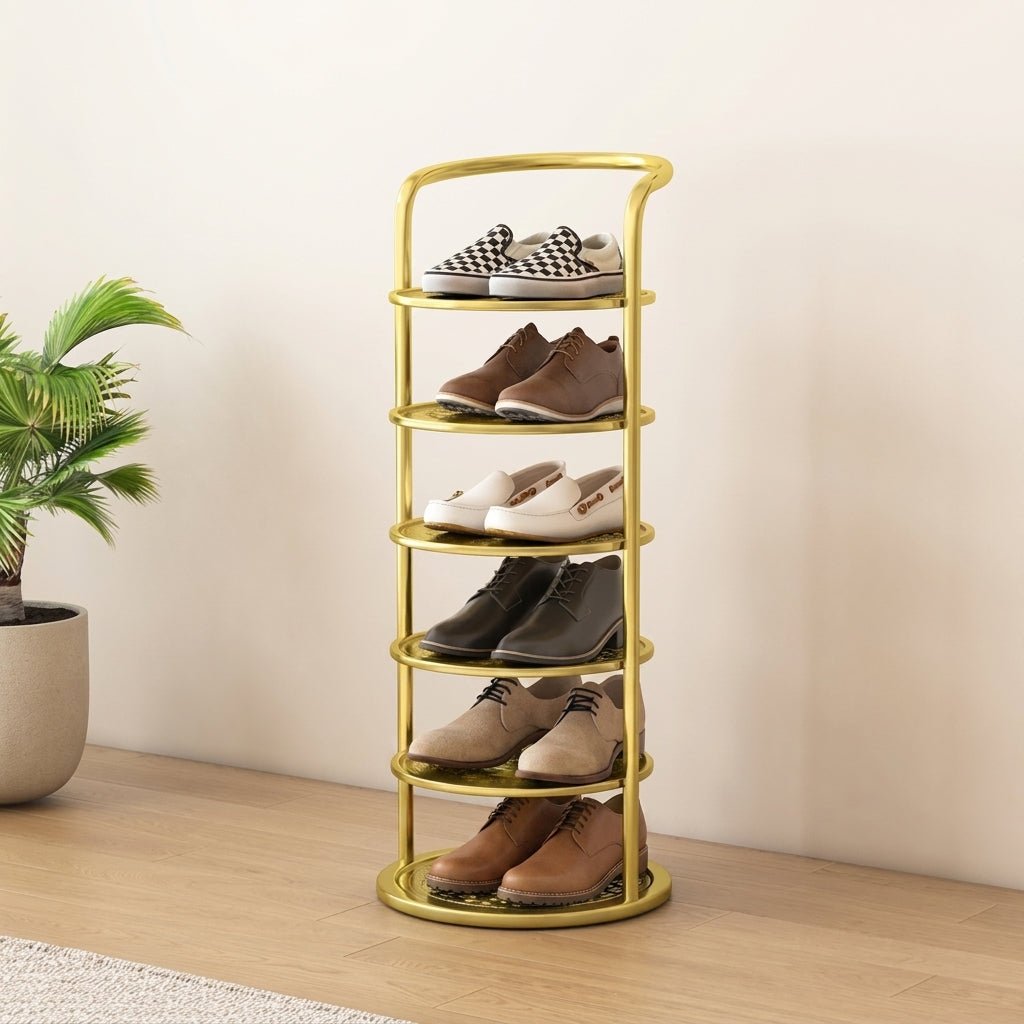 Round Tiered Metal Shoe Rack Organiser Storage - Shoe Racks - Gold - Oaksoho