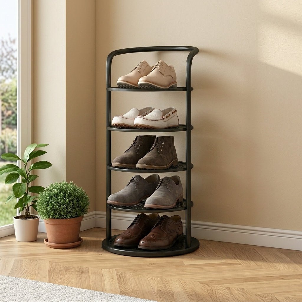 Round Tiered Metal Shoe Rack Organiser Storage - Shoe Racks - Black - Oaksoho