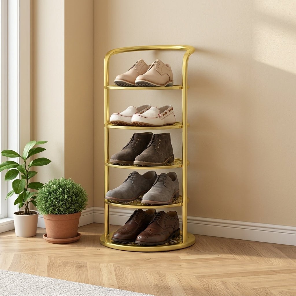 Round Tiered Metal Shoe Rack Organiser Storage - Shoe Racks - Gold - Oaksoho