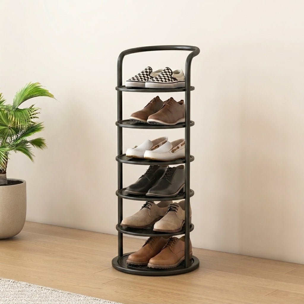 Round Tiered Metal Shoe Rack Organiser Storage - Shoe Racks - Black - Oaksoho