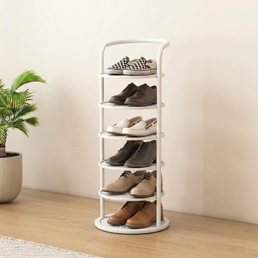 Round Tiered Metal Shoe Rack Organiser Storage - Shoe Racks - White - Oaksoho