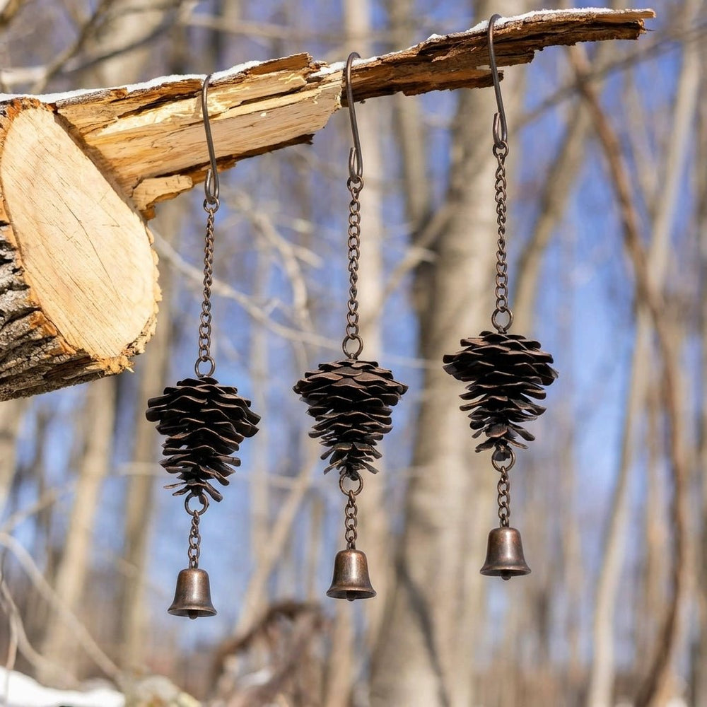 Rustic Metal Pine Cone Wind Chime with Bell - Wind Chime - Oaksoho