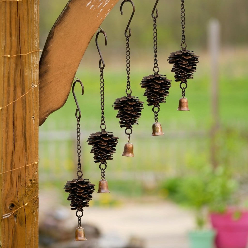 Rustic Metal Pine Cone Wind Chime with Bell - Wind Chime - Oaksoho