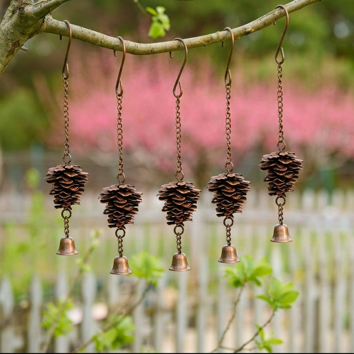 Rustic Metal Pine Cone Wind Chime with Bell - Wind Chime - Oaksoho
