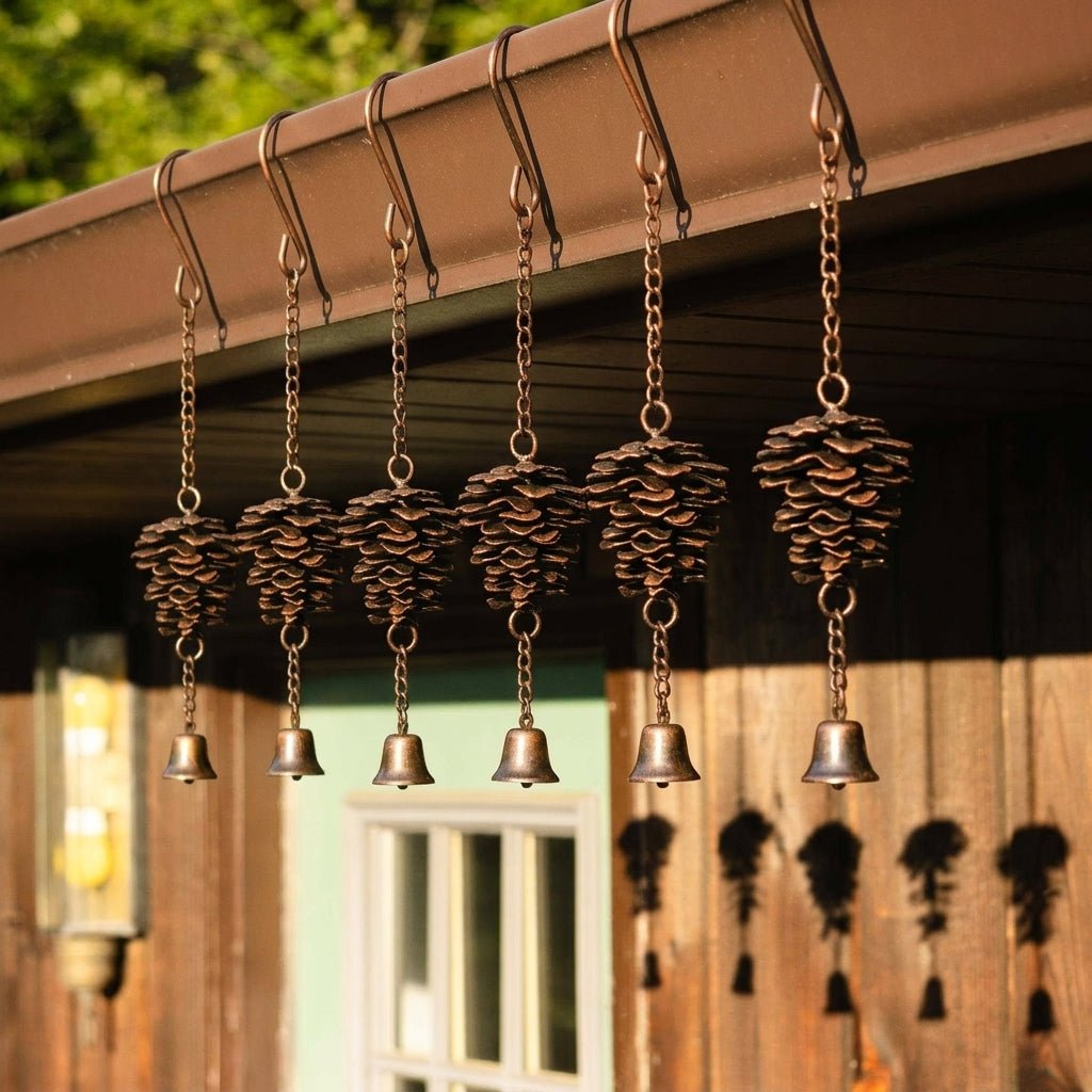 Rustic Metal Pine Cone Wind Chime with Bell - Wind Chime - Oaksoho