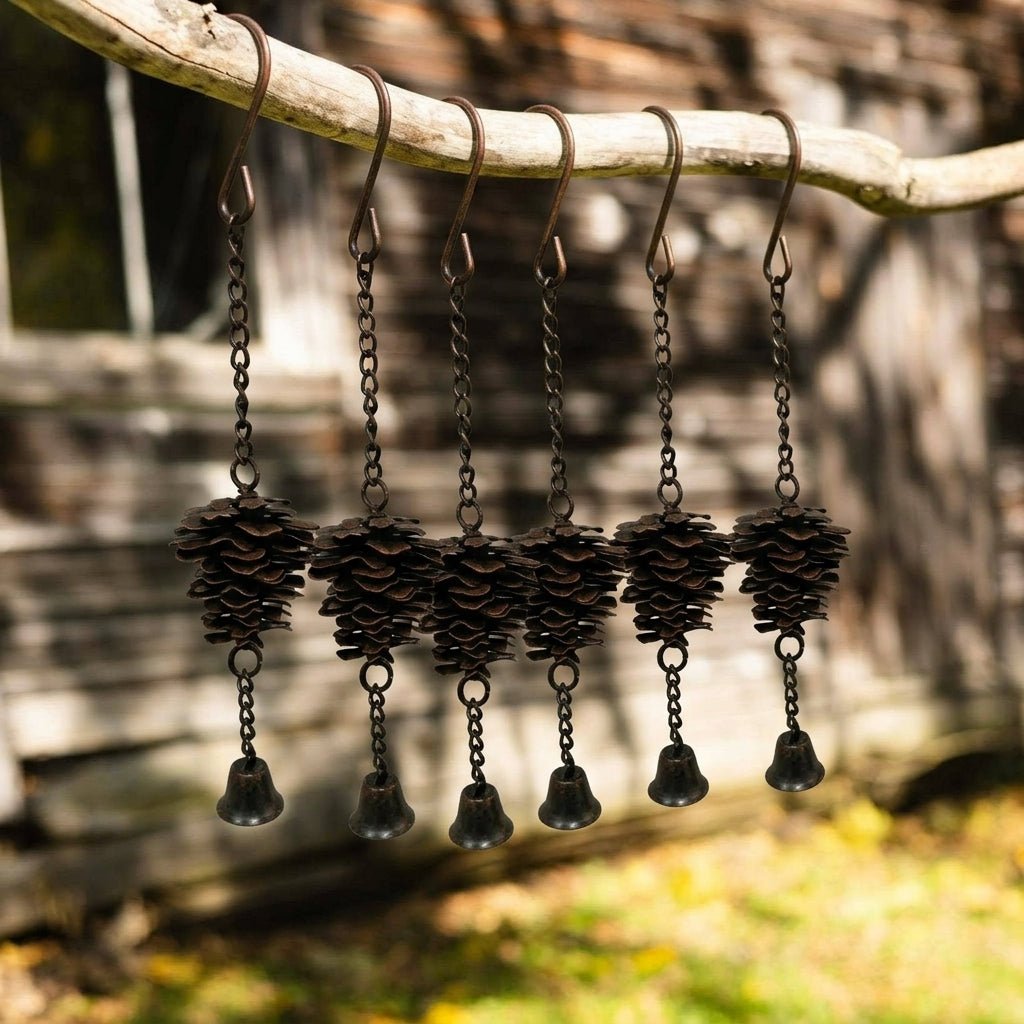 Rustic Metal Pine Cone Wind Chime with Bell - Wind Chime - Oaksoho