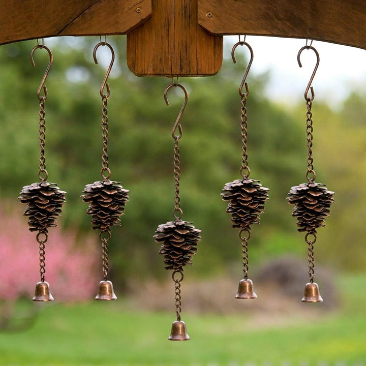 Rustic Metal Pine Cone Wind Chime with Bell - Wind Chime - Oaksoho