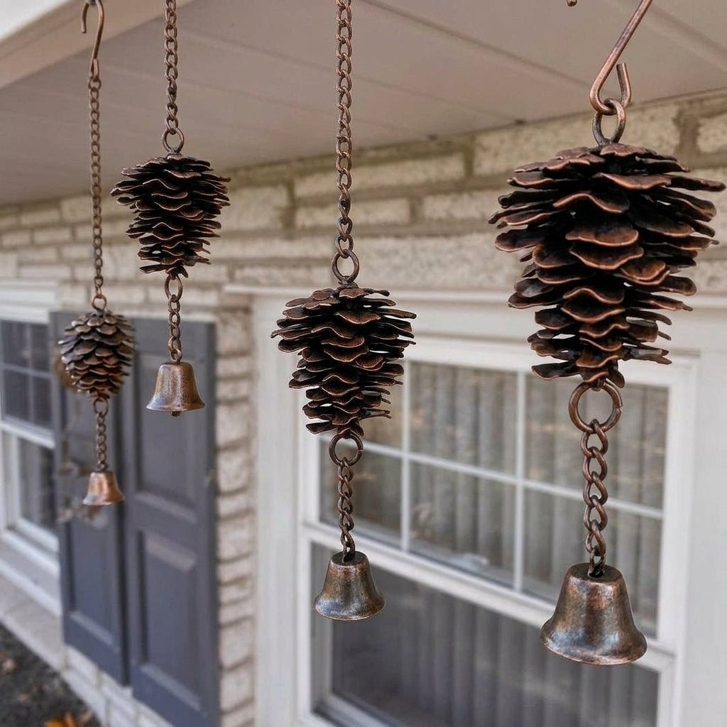 Rustic Metal Pine Cone Wind Chime with Bell - Wind Chime - Oaksoho