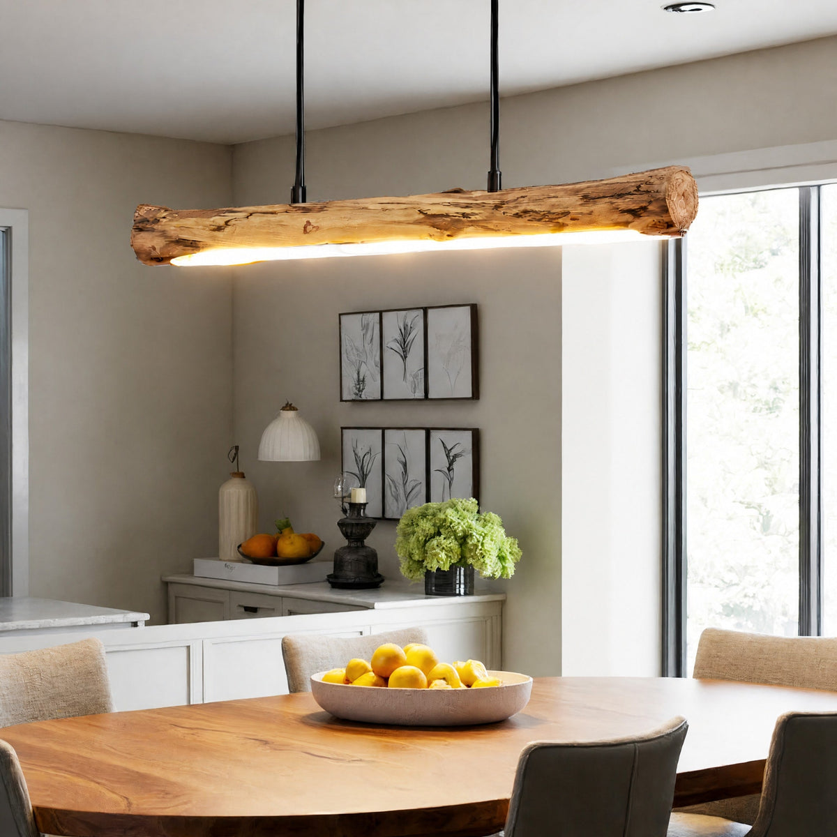 Rustic Wooden Log Pendant Light for Dining Tables - Pendant Light Fixtures - Oaksoho