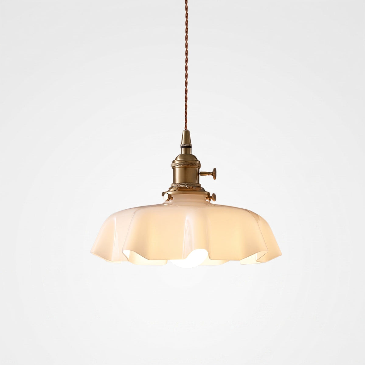 Scalloped Glass Pendant Light with Brass Fitting - Pendant Light Fixtures - Oaksoho