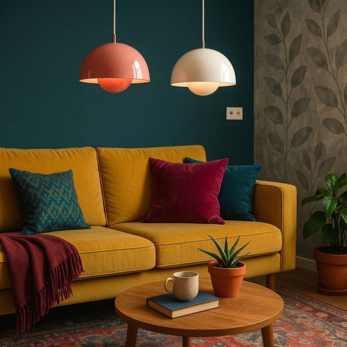 Scandinavian Retro Dome Pendant Light - Pendant Light Fixtures - Pink - Oak Soho