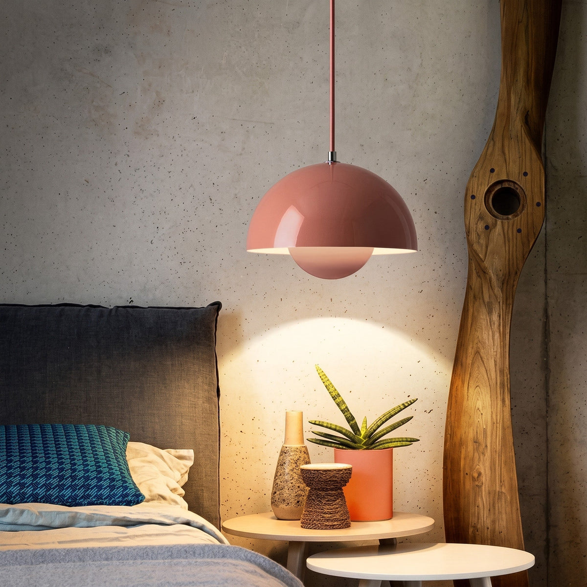 Scandinavian Retro Dome Pendant Light - Pendant Light Fixtures - Pink - Oak Soho