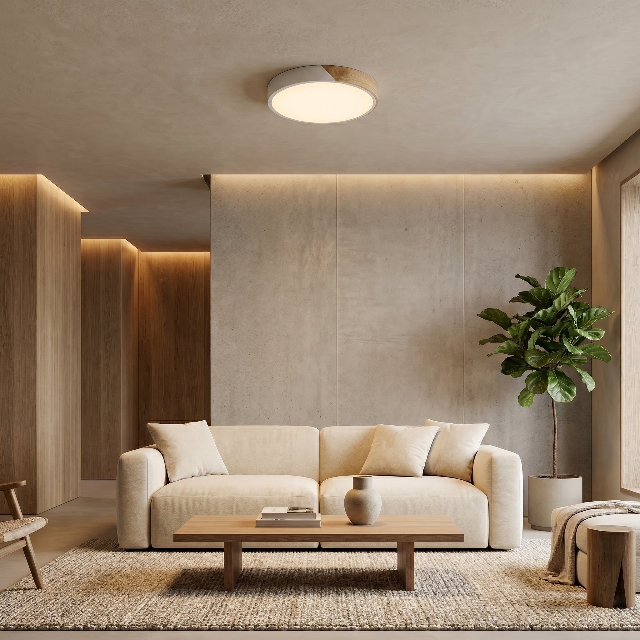 Scandinavian Wooden Ceiling Lamp – Modern Minimalist LED Design - Deckenlampen - White - Oaksoho