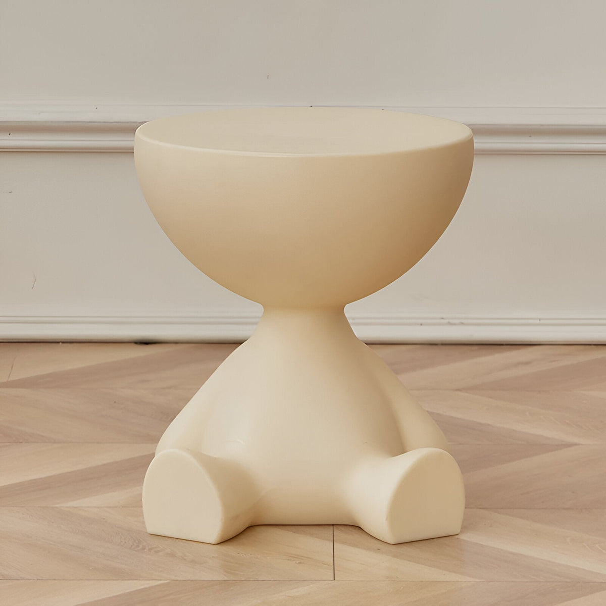 Sitting Figure Side Table Novelty Round Accent Table - End Tables - Cream - Oak Soho