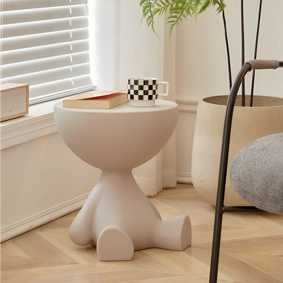 Sitting Figure Side Table Novelty Round Accent Table - End Tables - Grey - Oak Soho