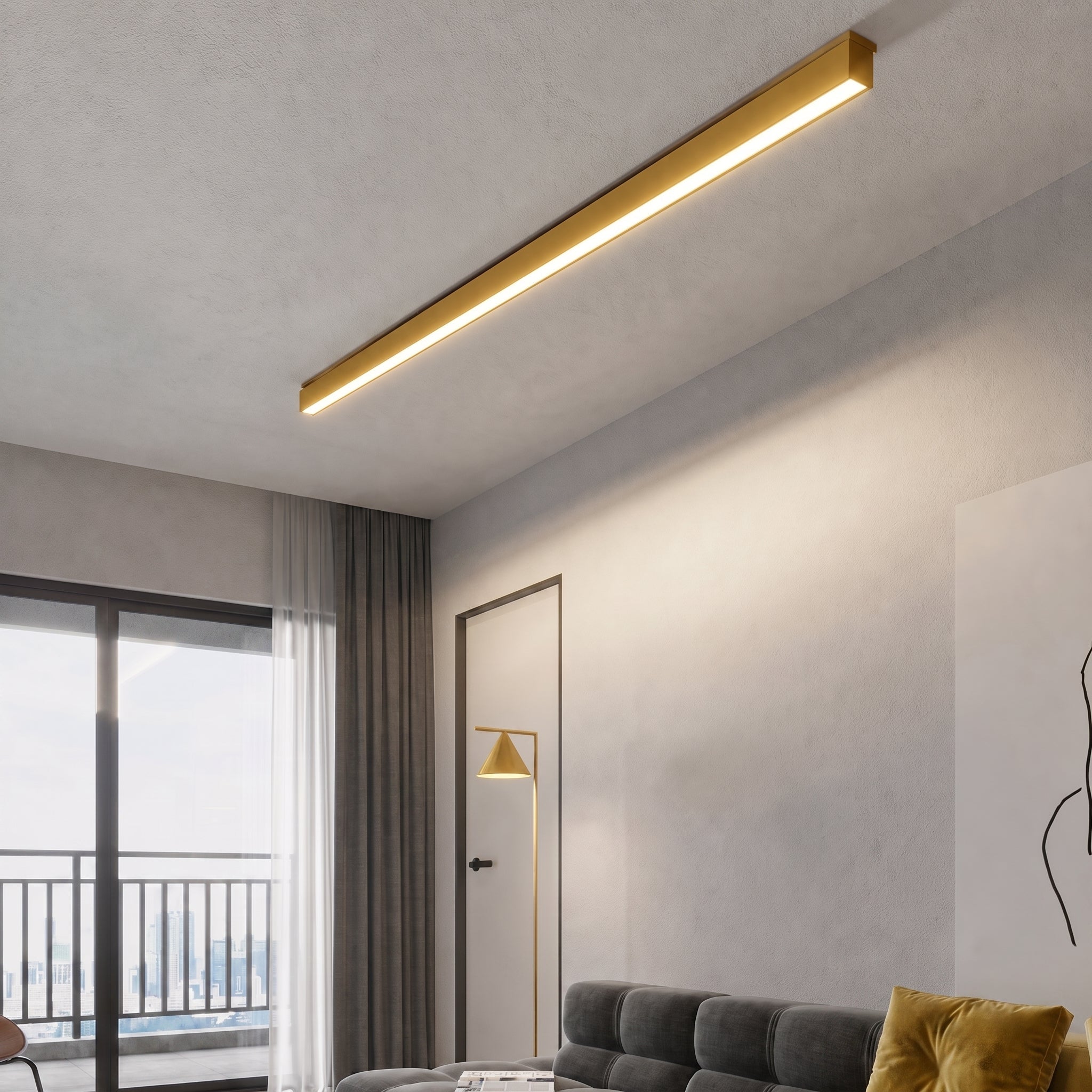 Slim LED Bar Ceiling Light Linear Panel Flat - Ceiling Light Fixtures - Gold - Oaksoho