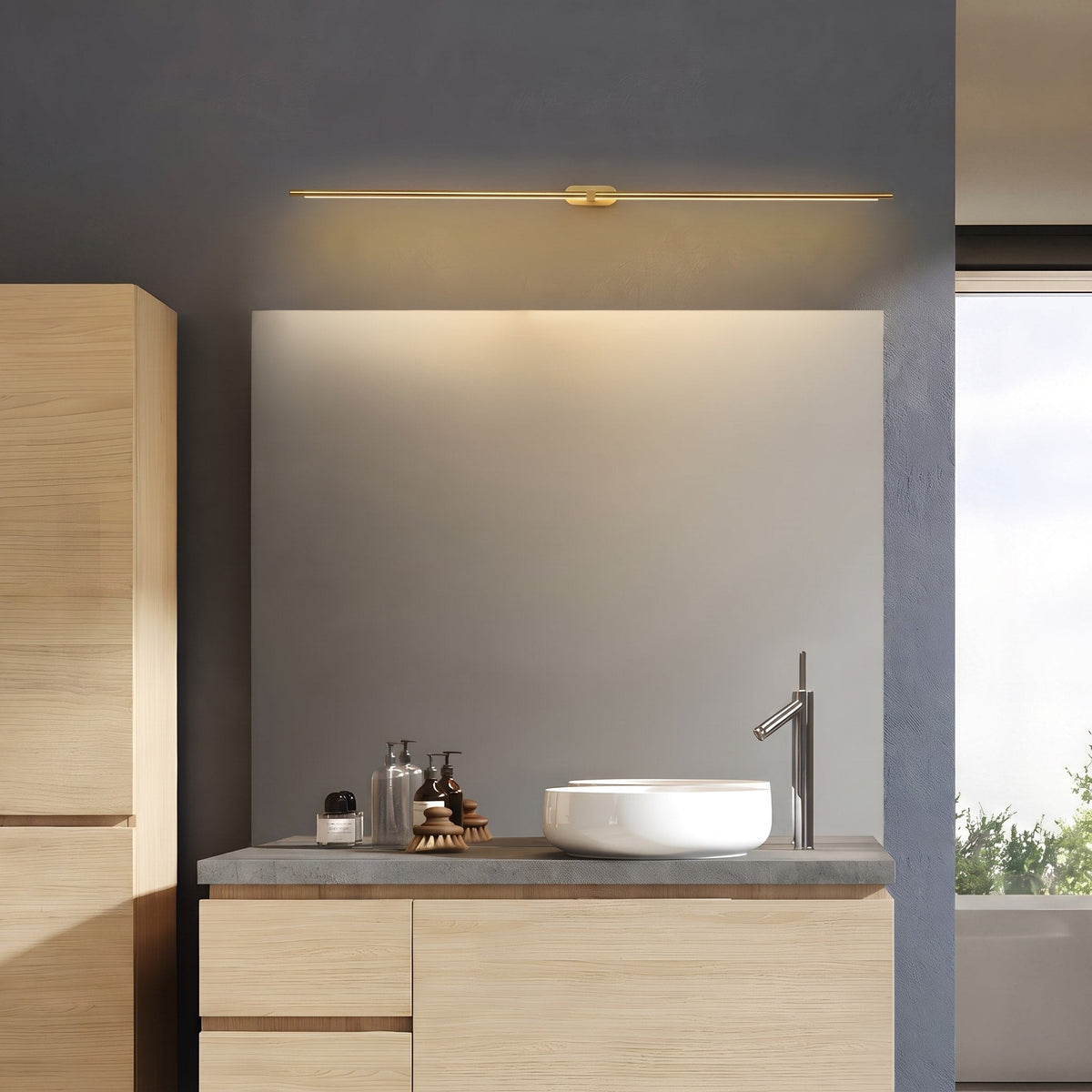 Slim Linear LED Wall Light for Bathroom Mirrors - Wall Light Fixtures - Gold - Oaksoho