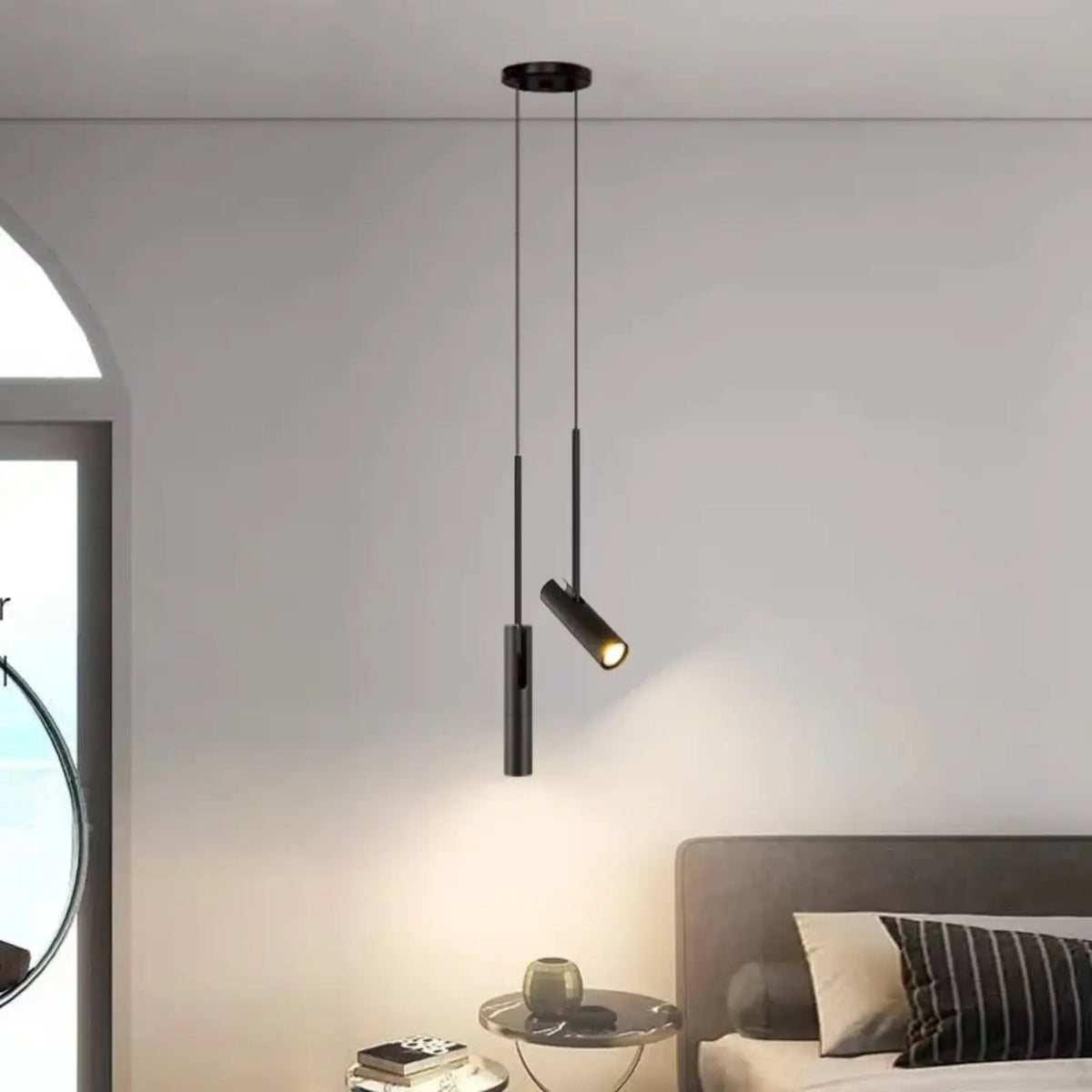 Slim Pendant Ceiling Light with Adjustable Spotlight Head - Pendant Light Fixtures - Black - Oak Soho