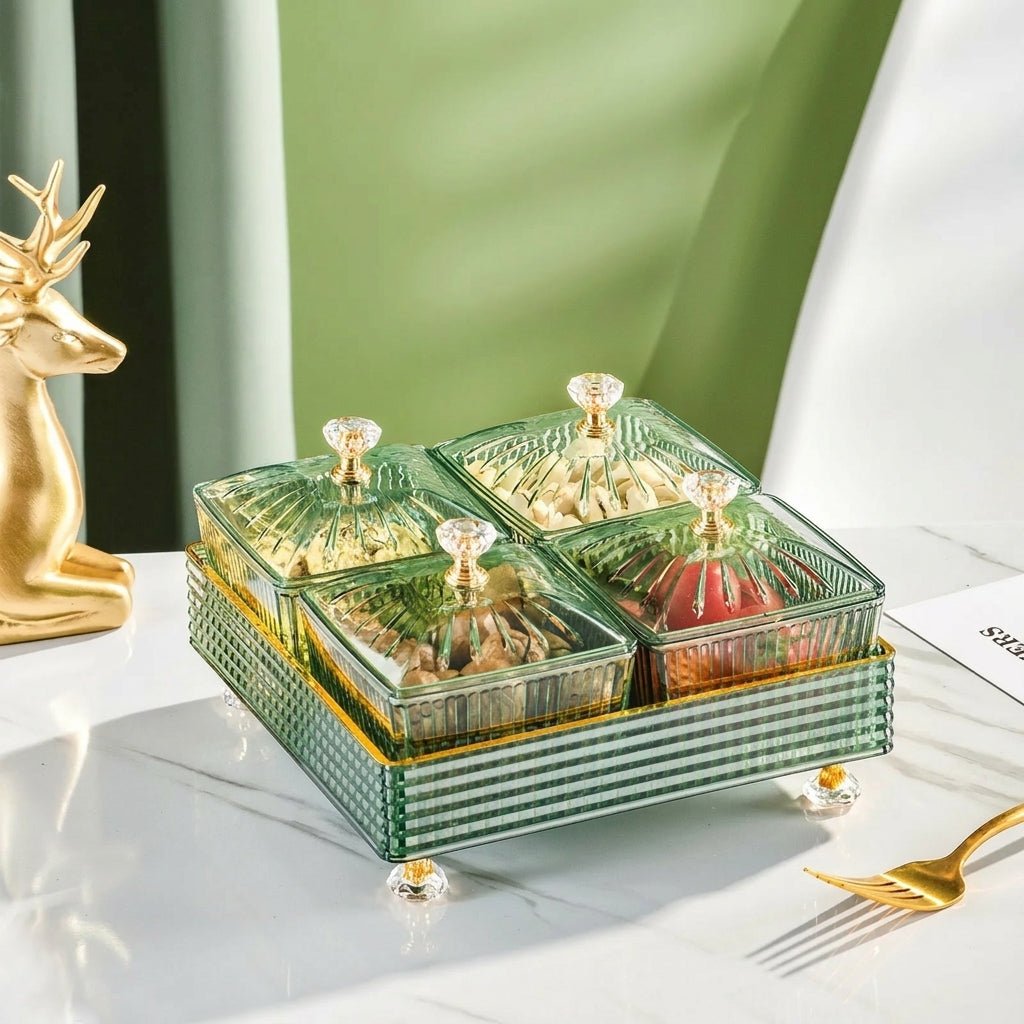 Snack Tray with Lid and Compartments - Organiser - Green - Oaksoho