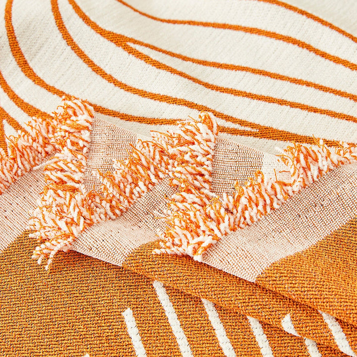 Sofa cover with modern wave pattern and fringes - Sofa Protector - Orange lines - Oaksoho