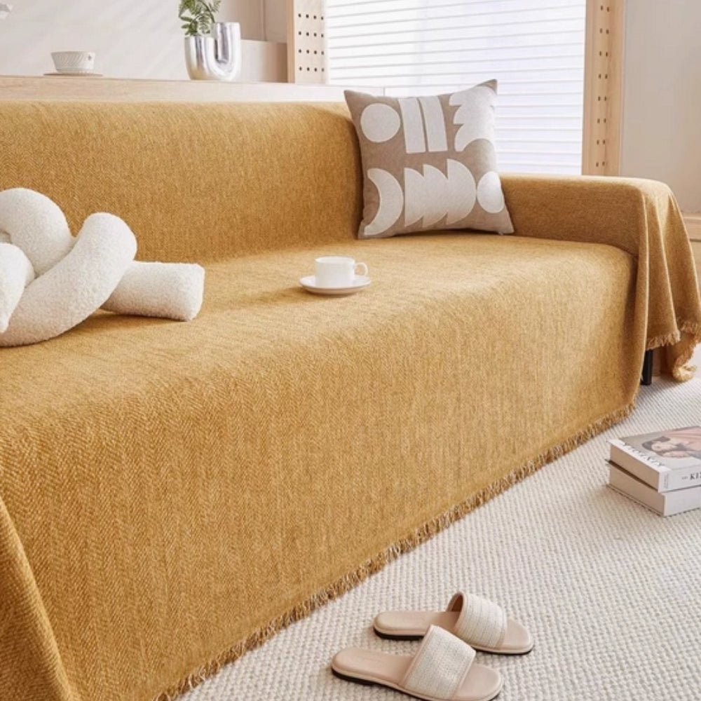 Sofa Throw with Fringes and Water - Repellent Function - Living Room - Orange - Oaksoho