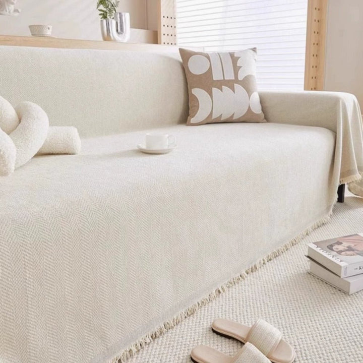 Sofa Throw with Fringes and Water - Repellent Function - Living Room - Apricot - Oaksoho