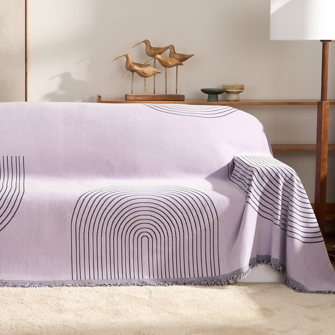 Sofa Throw with Modern Geometric Pattern - Living Room - Ashen Taupe - Oaksoho