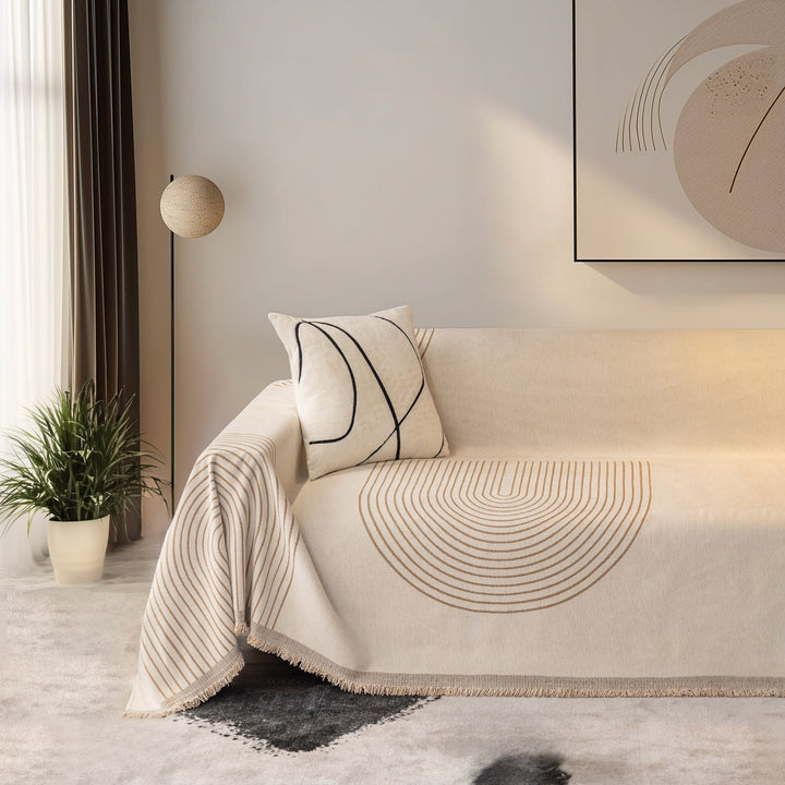 Sofa Throw with Modern Geometric Pattern - Living Room - Mocha - Oaksoho