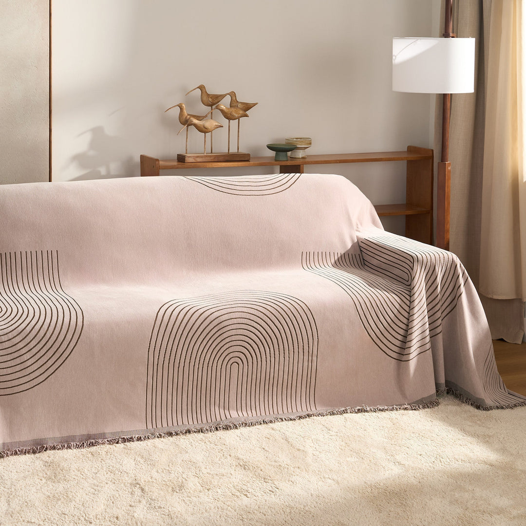 Sofa Throw with Modern Geometric Pattern - Living Room - Earthy Taupe - Oaksoho